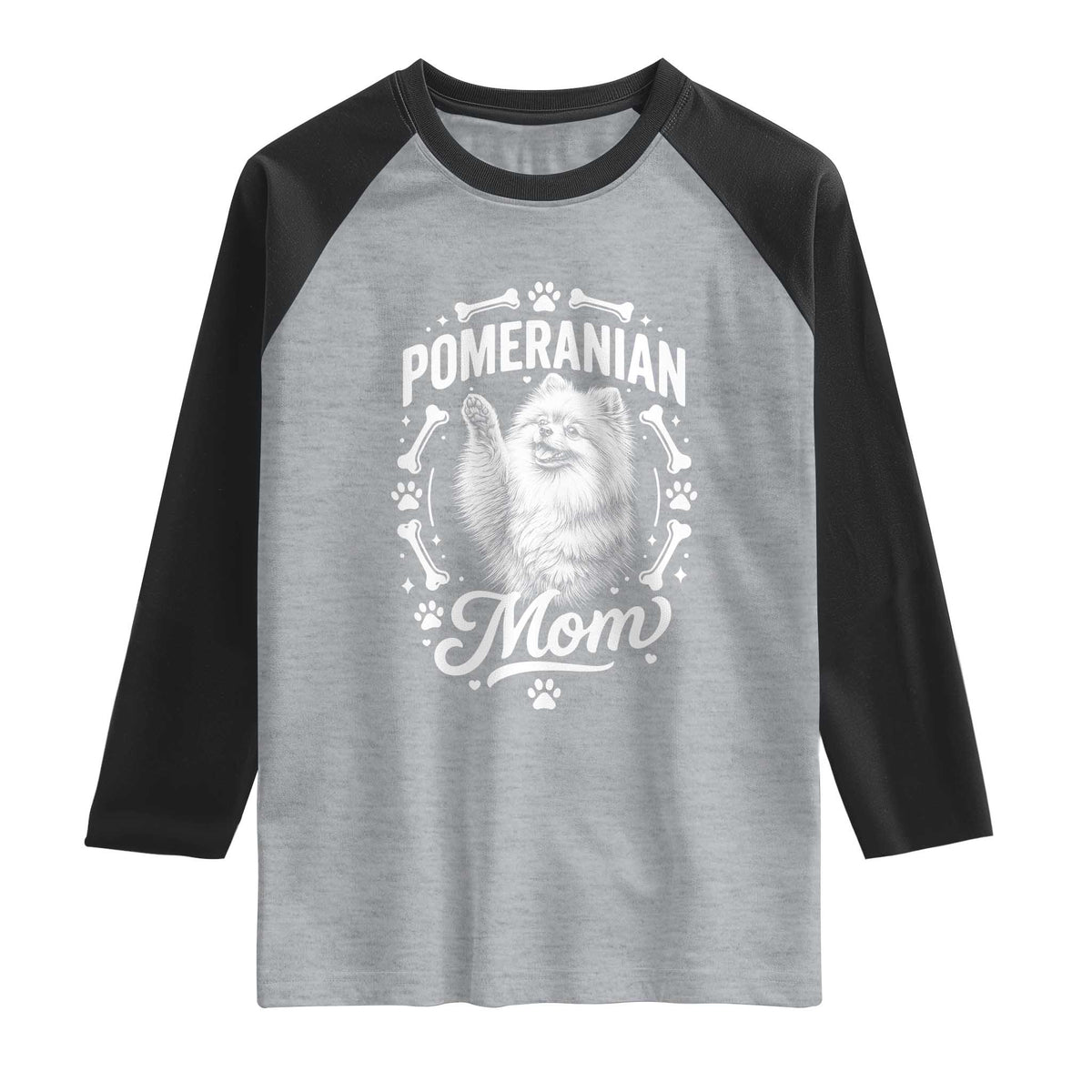 Vintage Pom Dog Mom Raglan Shirt Pomeranian Lover Gift TS12 Heather Gray Black Print Your Wear