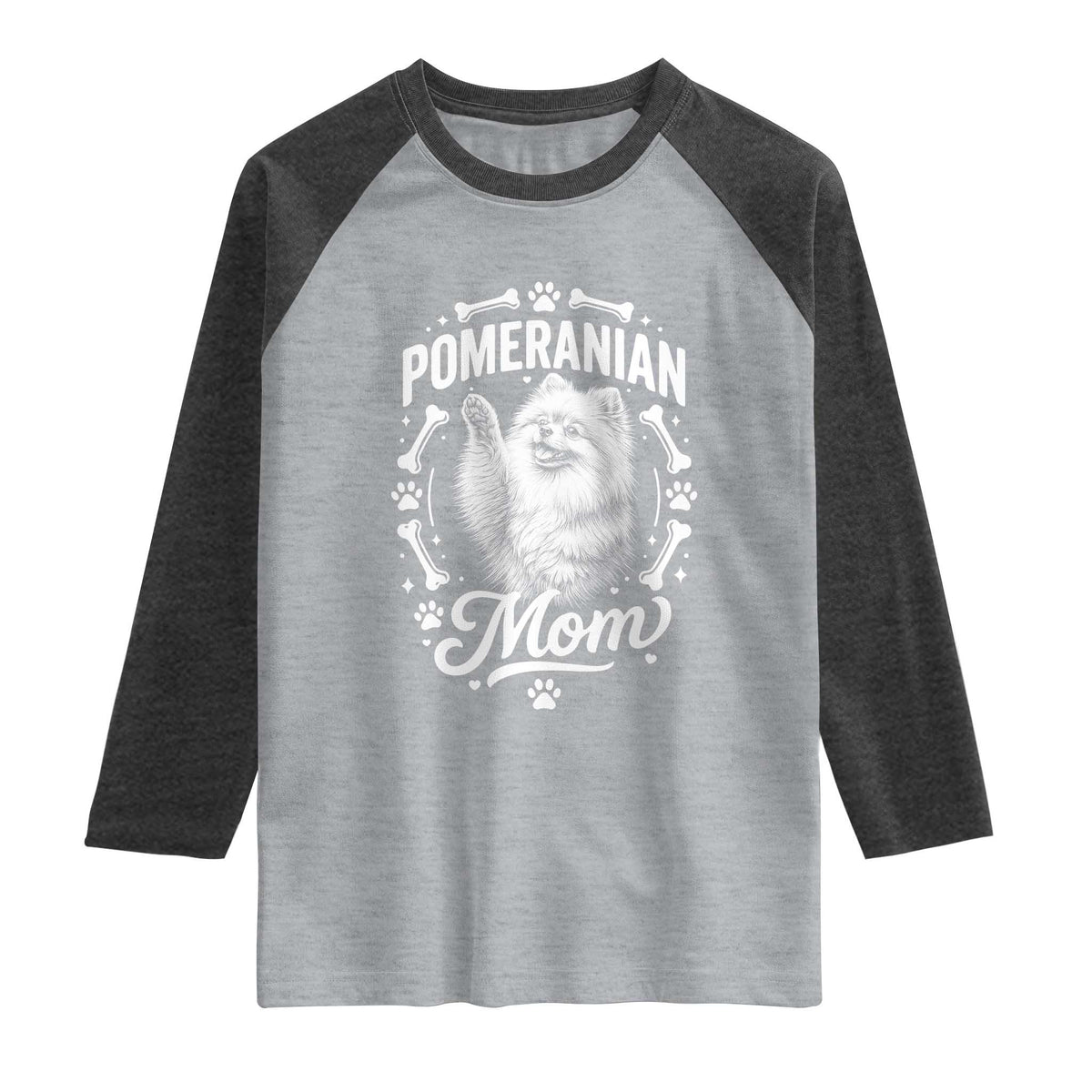 Vintage Pom Dog Mom Raglan Shirt Pomeranian Lover Gift TS12 Heather Gray Heather Charcoal Print Your Wear