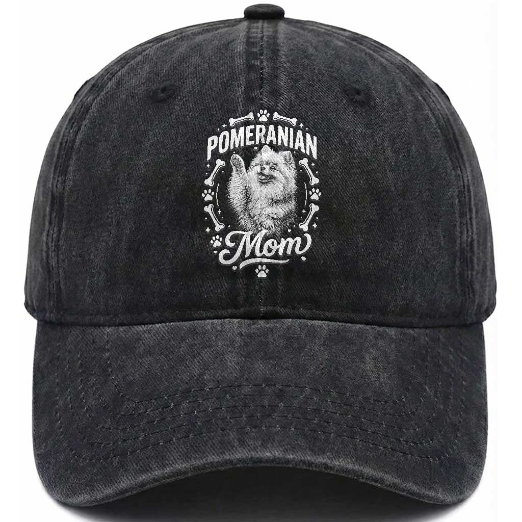Vintage Pom Dog Mom Washed Cotton Baseball Cap Pomeranian Lover Gift TS12 Print Your Wear