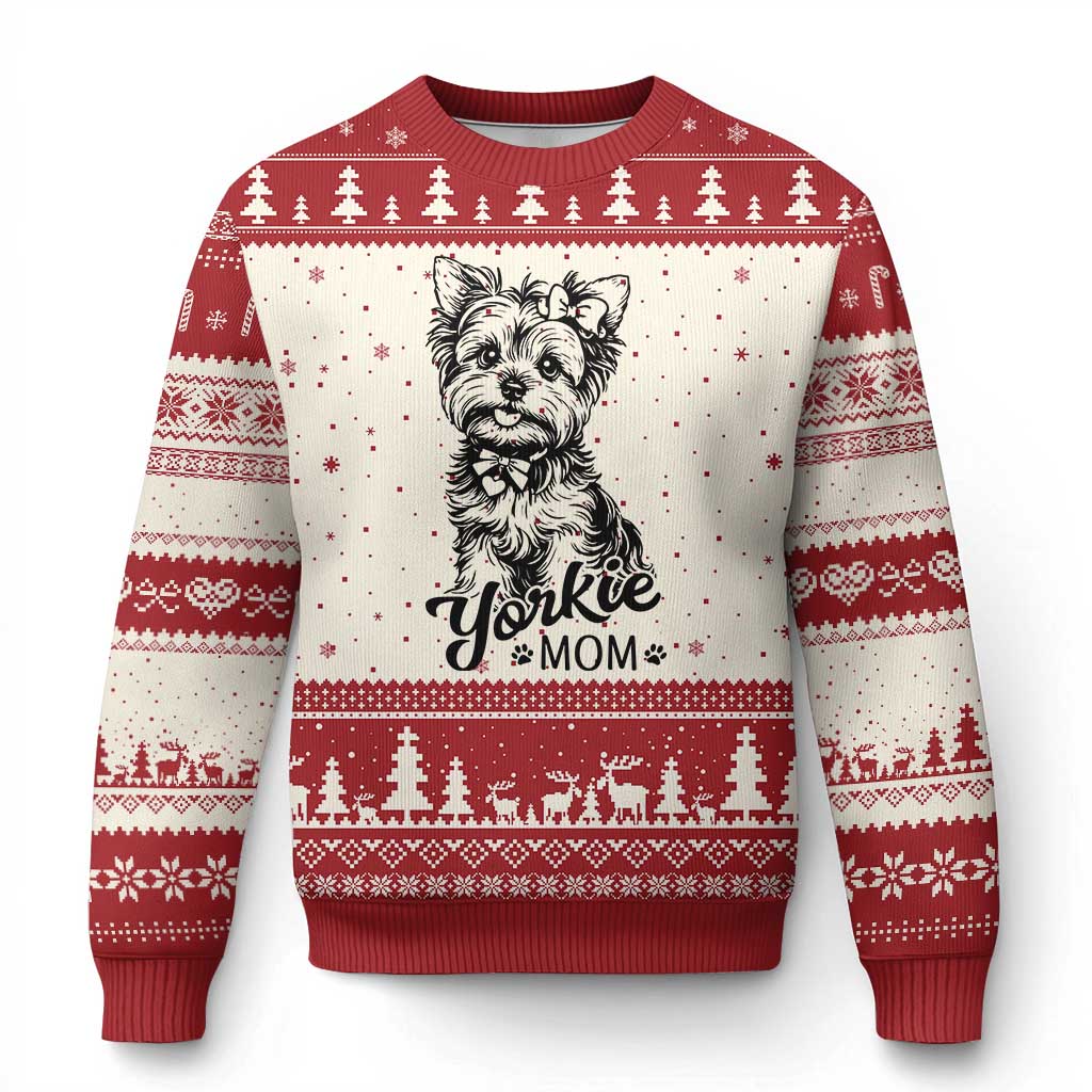 Yorkshire Terrier Mom Ugly Christmas Sweater Cute Yorkie Mama Puppy Gift TS12 Beige Red Print Your Wear