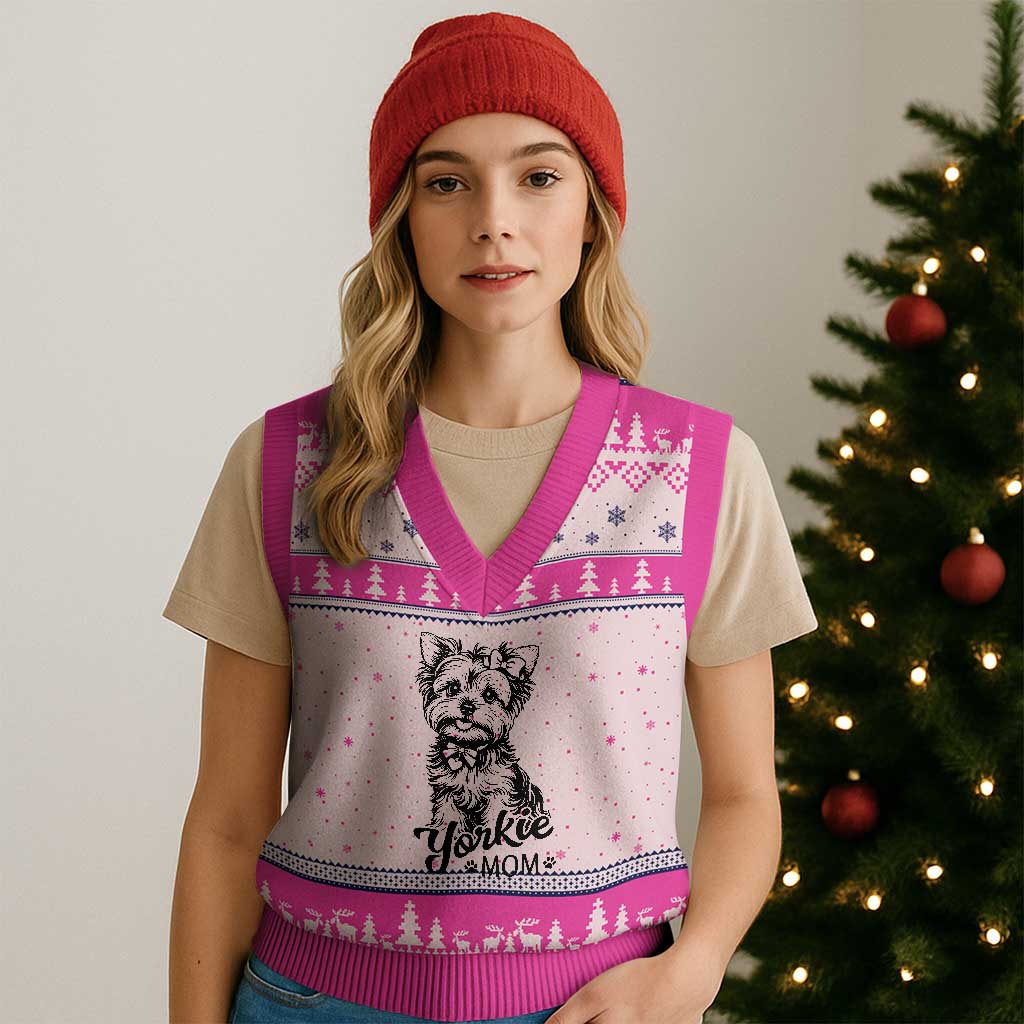 Yorkshire Terrier Mom V-Neck Knit Sweater Vest Cute Yorkie Mama Puppy Gift TS12 Hot Pink Print Your Wear