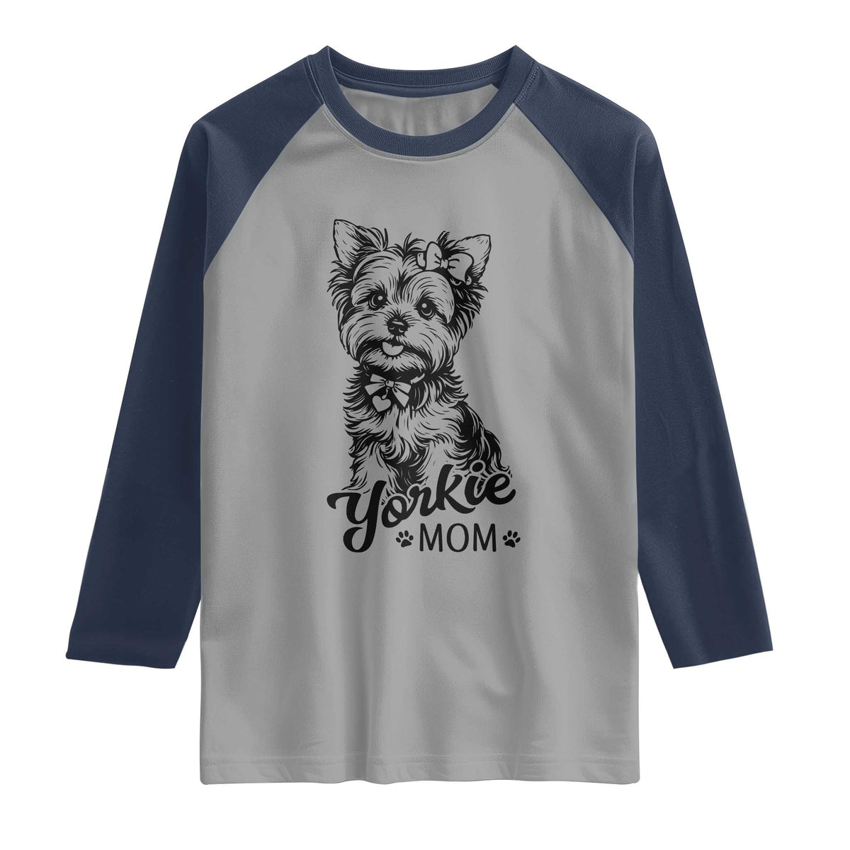Yorkshire Terrier Mom Raglan Shirt Cute Yorkie Mama Puppy Gift TS12 Sport Gray Navy Print Your Wear
