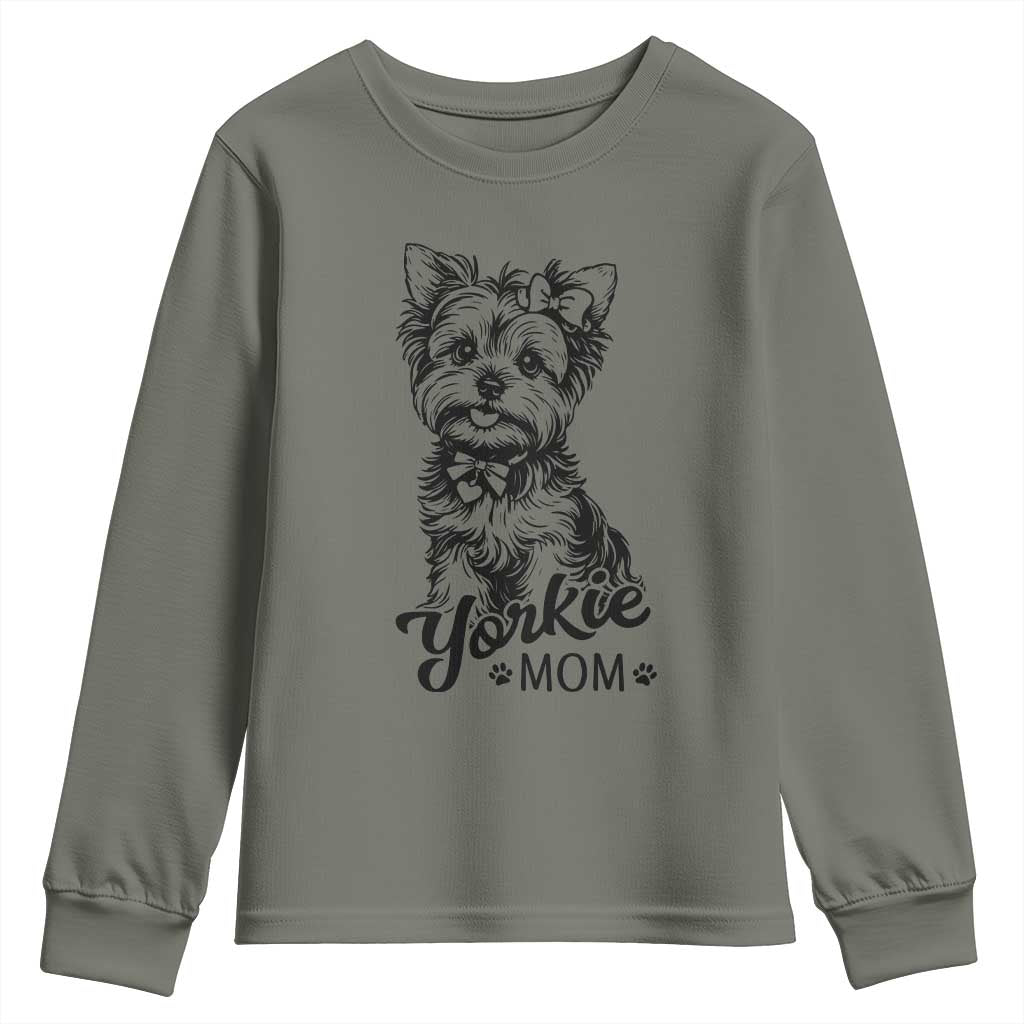 Yorkshire Terrier Mom Youth Sweatshirt Cute Yorkie Mama Puppy Gift TS12 Military Green Print Your Wear