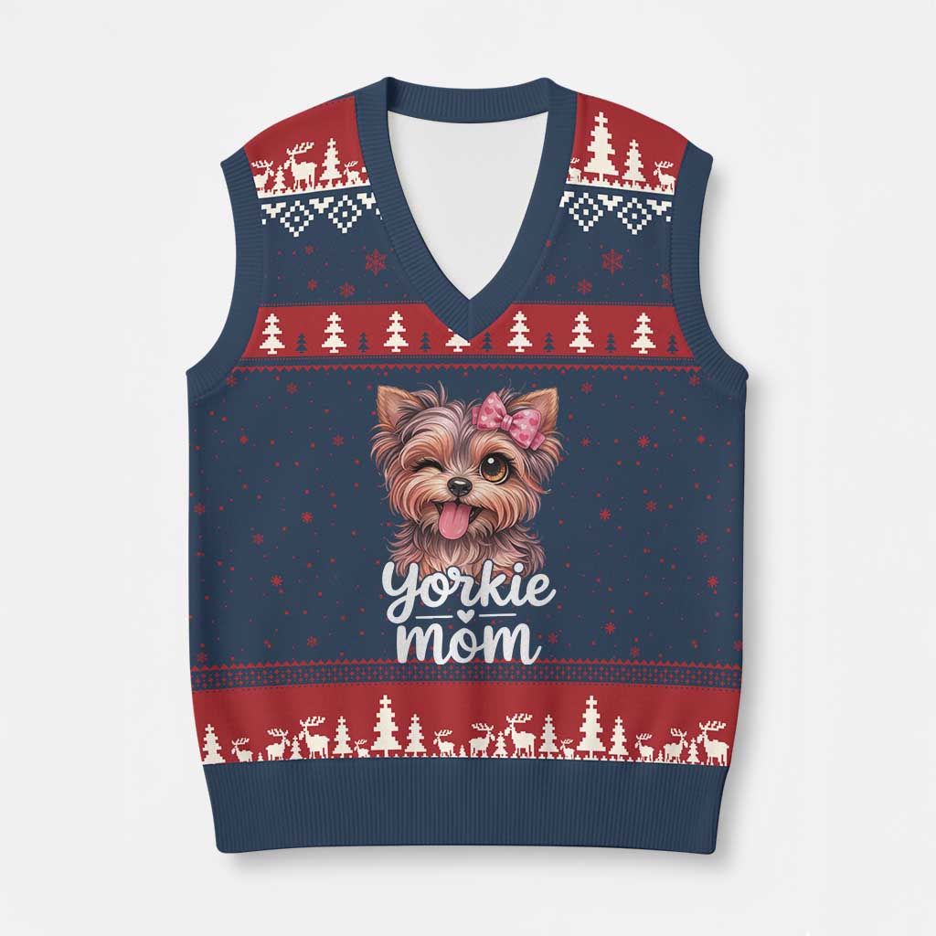 Yorkshire Terrier Dog Mom V-Neck Knit Sweater Vest Cute Yorkie Puppy Gift TS12 Navy Red Print Your Wear