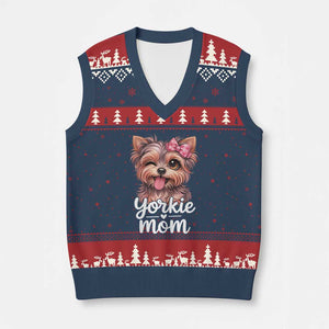 Yorkshire Terrier Dog Mom V-Neck Knit Sweater Vest Cute Yorkie Puppy Gift TS12 Navy Red Print Your Wear