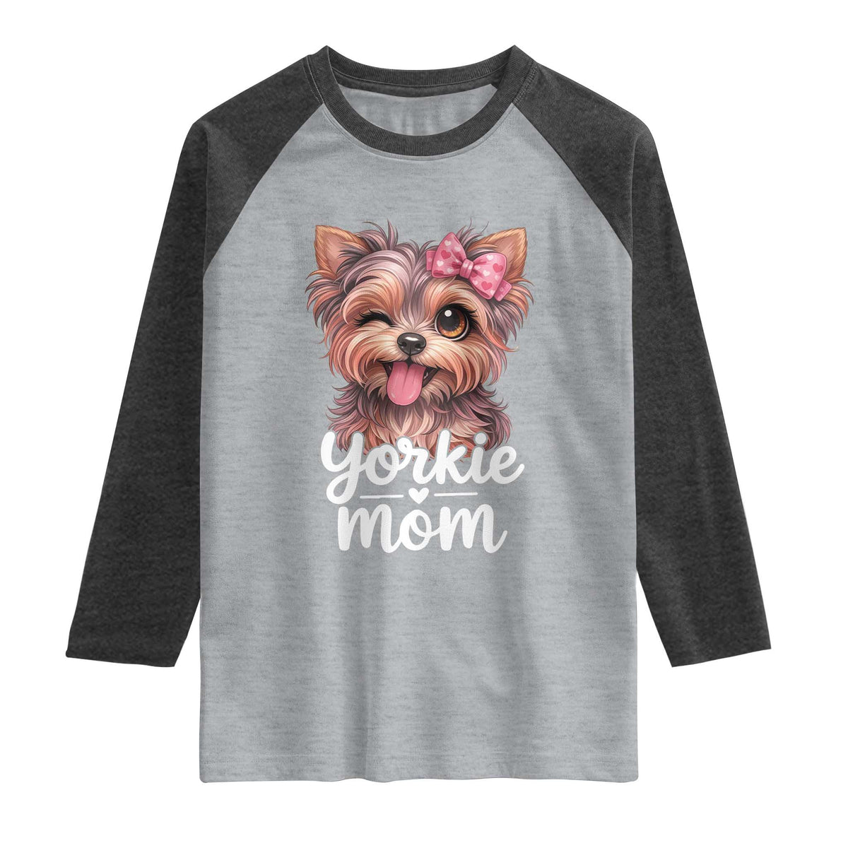 Yorkshire Terrier Dog Mom Raglan Shirt Cute Yorkie Puppy Gift TS12 Heather Gray Heather Charcoal Print Your Wear