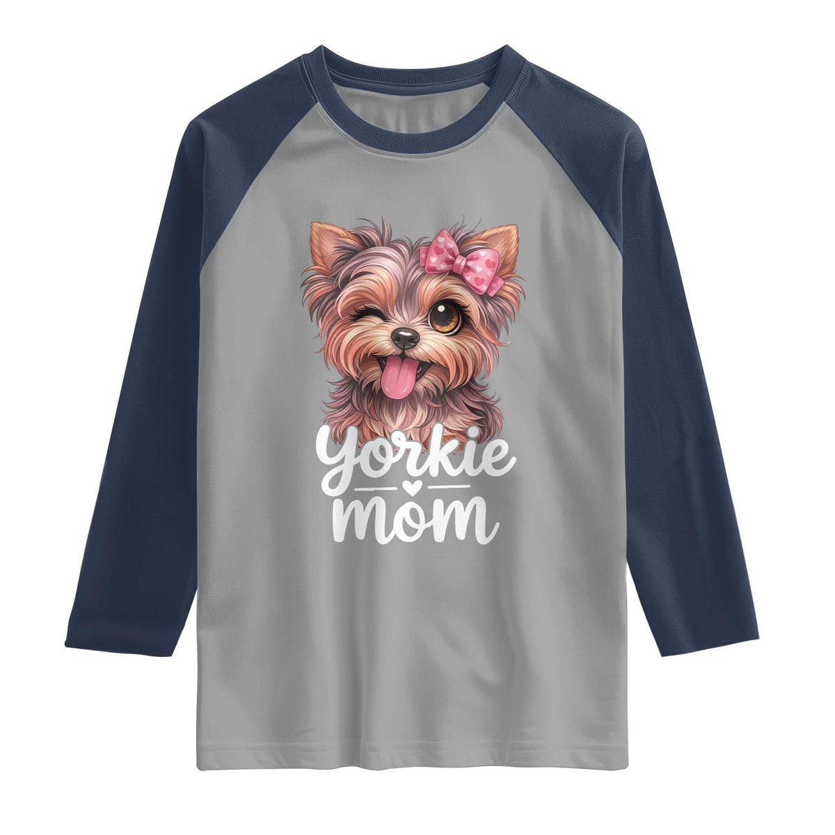 Yorkshire Terrier Dog Mom Raglan Shirt Cute Yorkie Puppy Gift TS12 Sport Gray Navy Print Your Wear