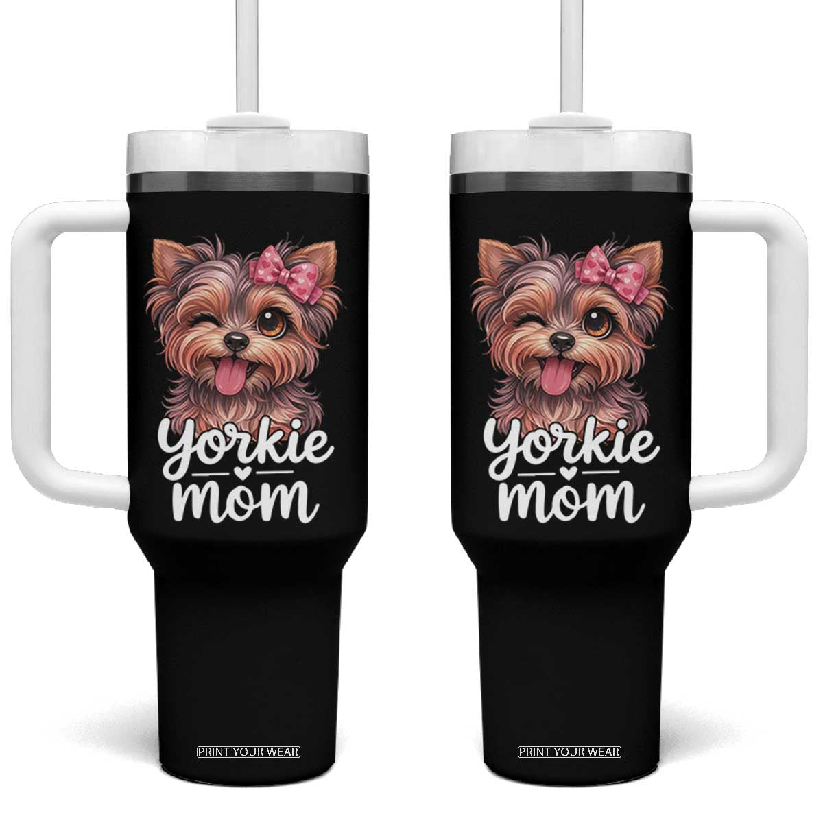 Yorkshire Terrier Dog Mom Tumbler With Handle Cute Yorkie Puppy Gift TS12 One Size: 40 oz Black Print Your Wear