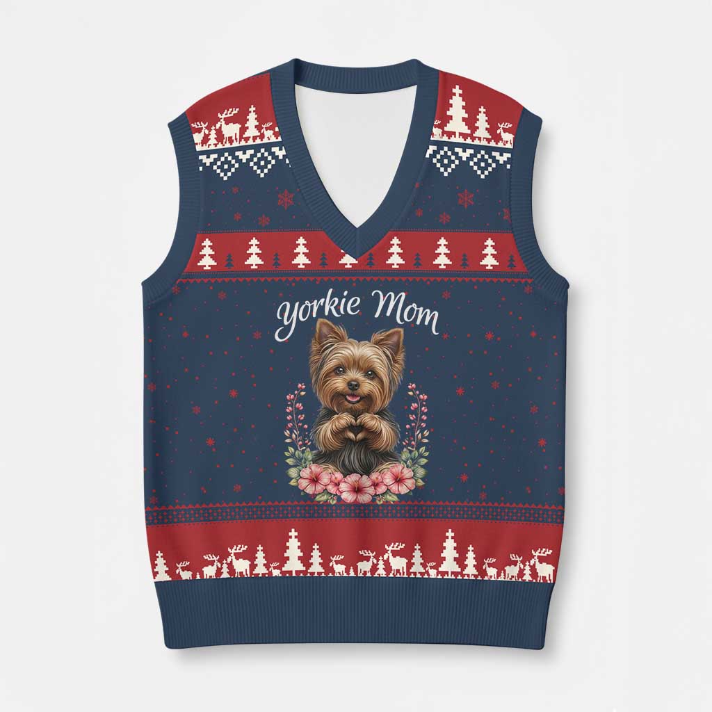 Cute Yorkie Mama V-Neck Knit Sweater Vest Yorkshire Terrier Dog Lover TS12 Navy Red Print Your Wear