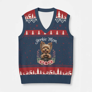 Cute Yorkie Mama V-Neck Knit Sweater Vest Yorkshire Terrier Dog Lover TS12 Navy Red Print Your Wear