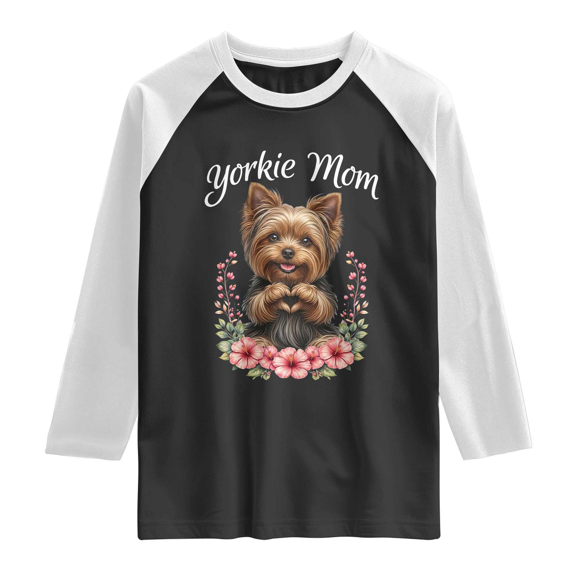 Cute Yorkie Mama Raglan Shirt Yorkshire Terrier Dog Lover TS12 Black White Print Your Wear