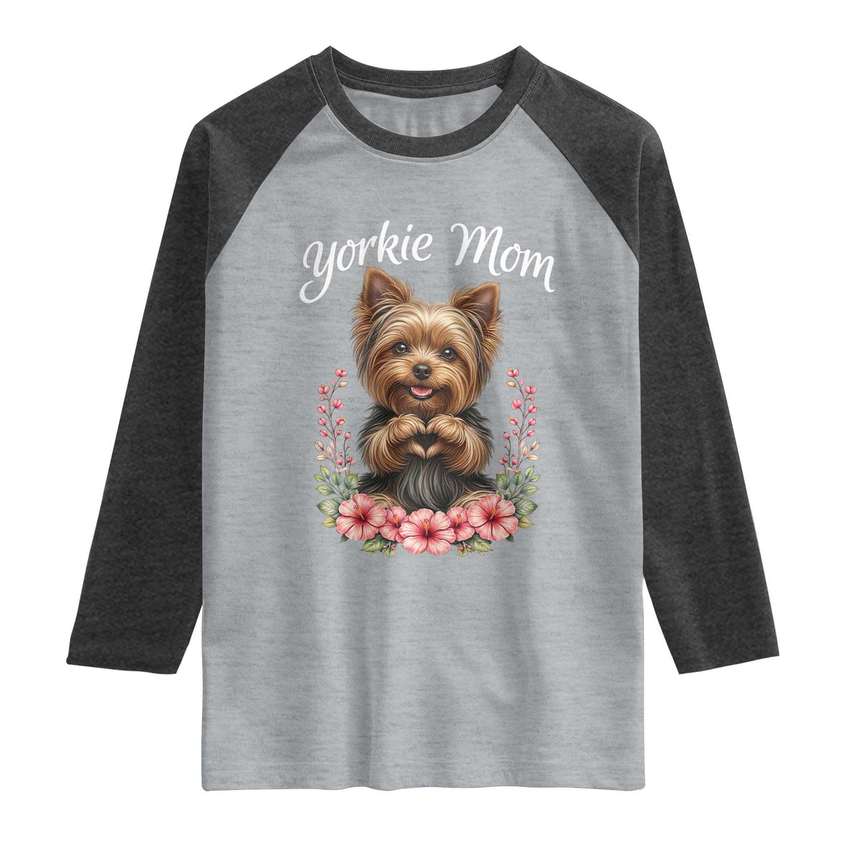 Cute Yorkie Mama Raglan Shirt Yorkshire Terrier Dog Lover TS12 Heather Gray Heather Charcoal Print Your Wear