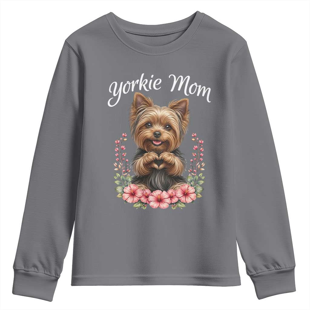 Cute Yorkie Mama Youth Sweatshirt Yorkshire Terrier Dog Lover TS12 Charcoal Print Your Wear
