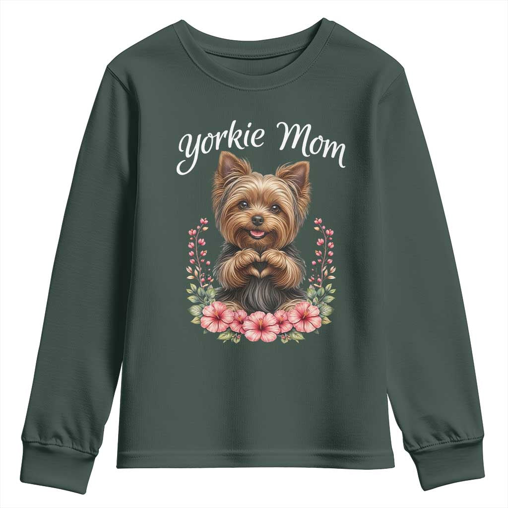 Cute Yorkie Mama Youth Sweatshirt Yorkshire Terrier Dog Lover TS12 Dark Forest Green Print Your Wear