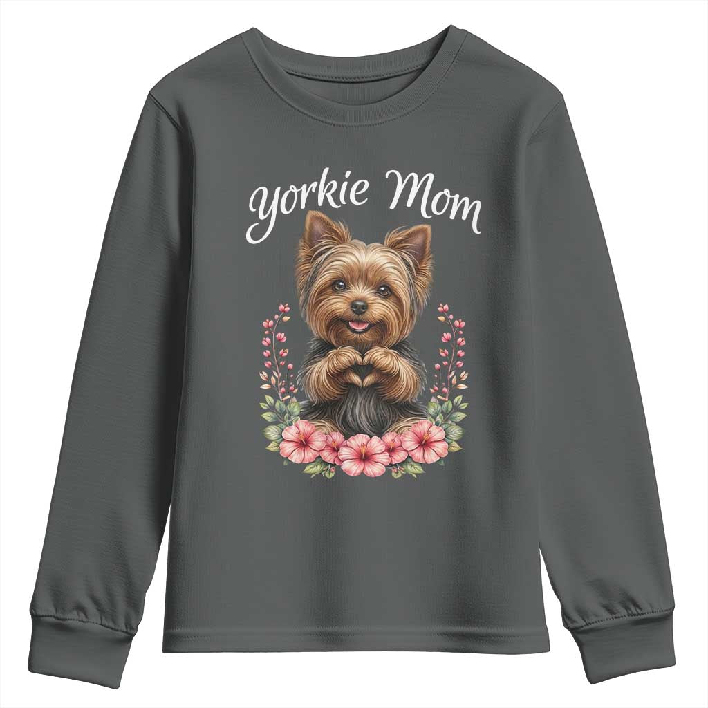 Cute Yorkie Mama Youth Sweatshirt Yorkshire Terrier Dog Lover TS12 Dark Heather Print Your Wear