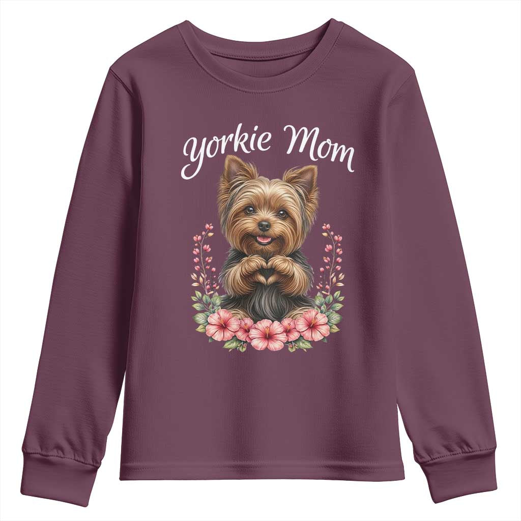 Cute Yorkie Mama Youth Sweatshirt Yorkshire Terrier Dog Lover TS12 Maroon Print Your Wear