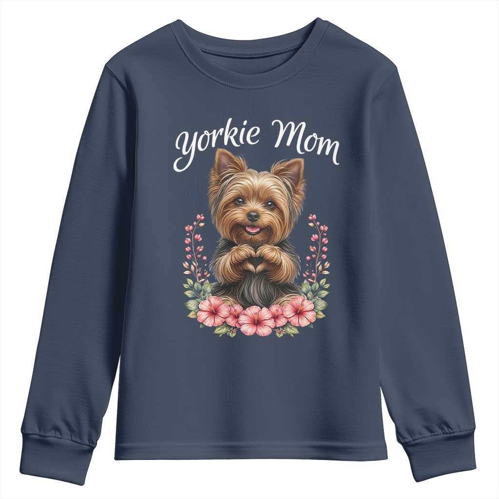 Cute Yorkie Mama Youth Sweatshirt Yorkshire Terrier Dog Lover TS12 Navy Print Your Wear