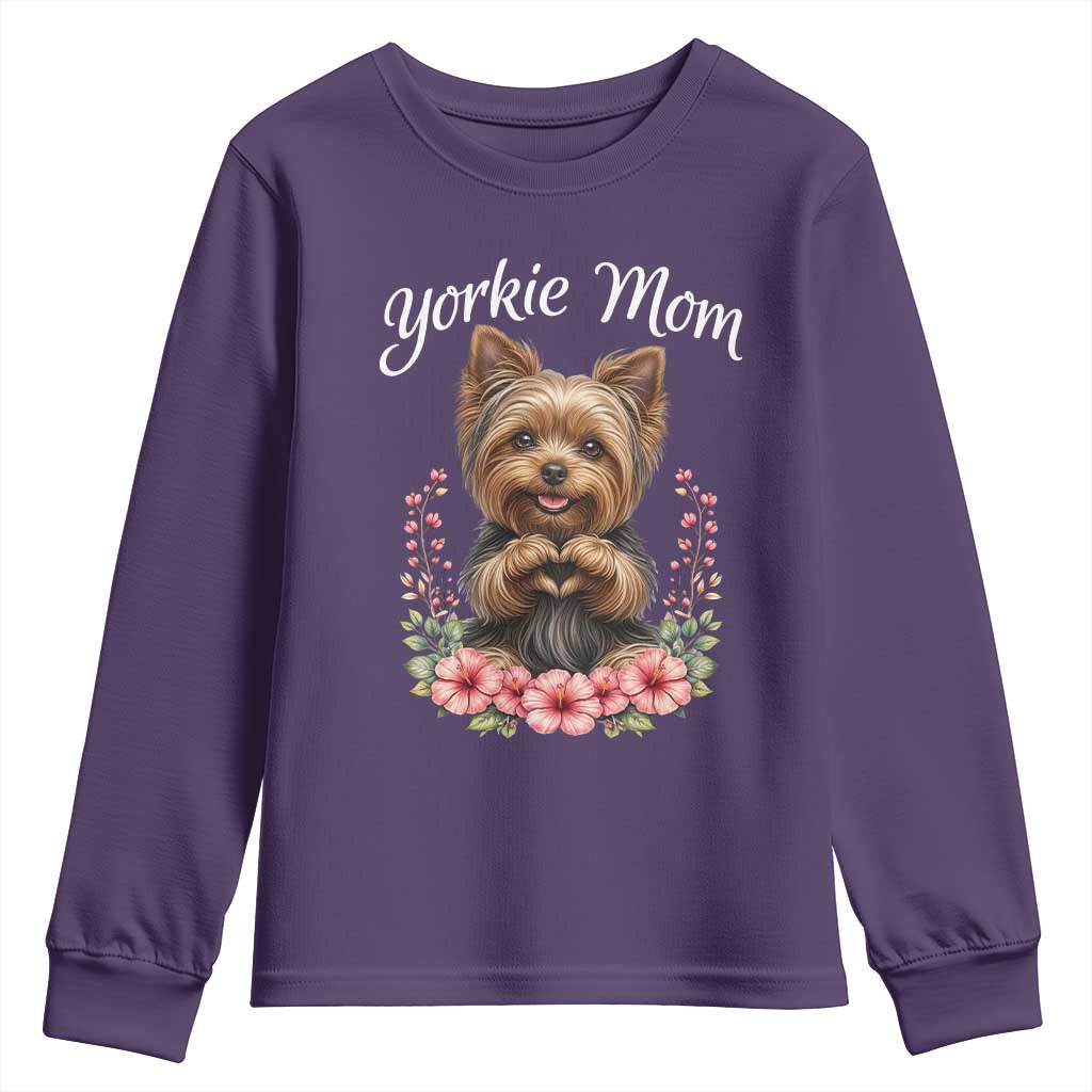 Cute Yorkie Mama Youth Sweatshirt Yorkshire Terrier Dog Lover TS12 Purple Print Your Wear
