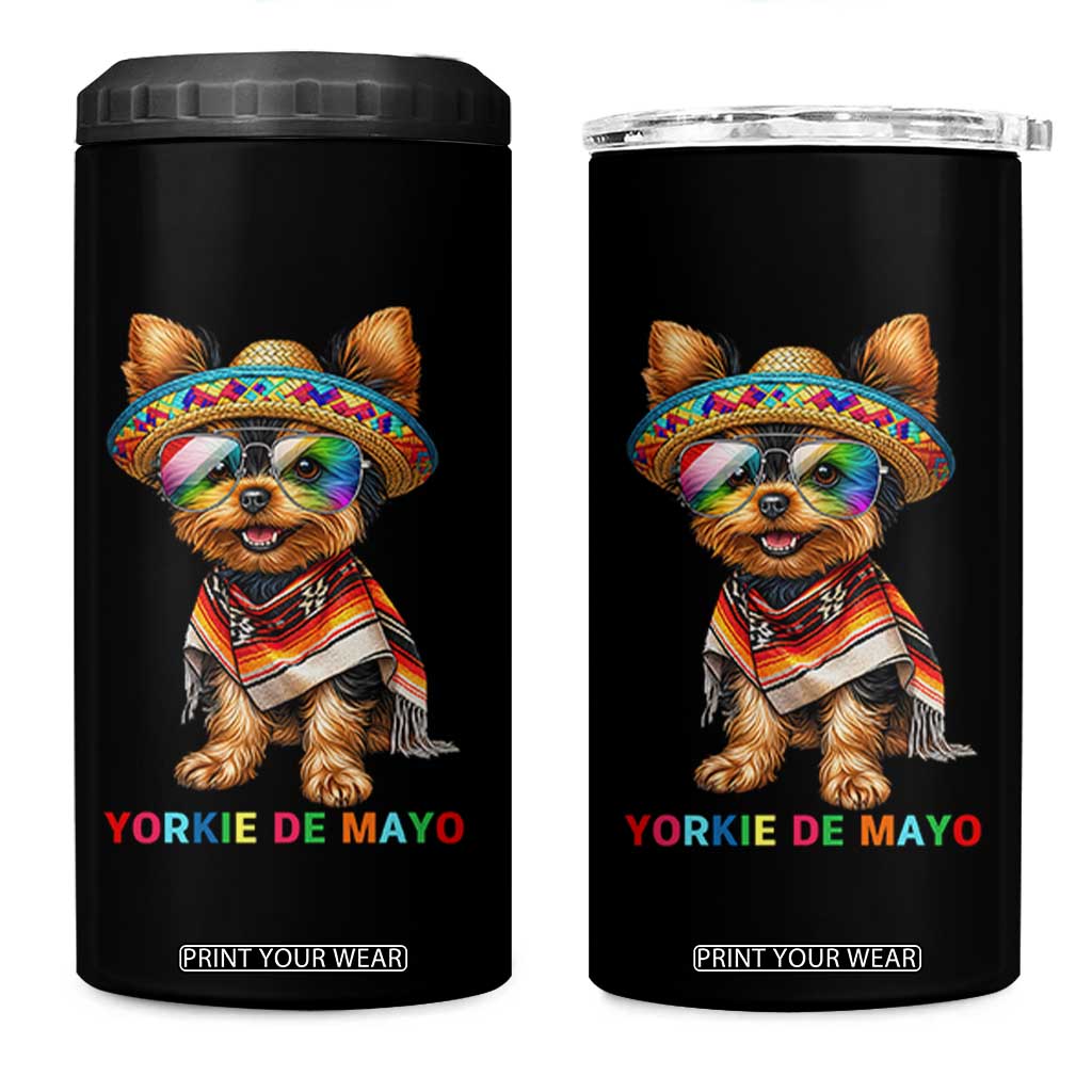 Yorkie De Mayo 4 in 1 Can Cooler Tumbler Cinco De Mayo Dog Lover TS12 One Size: 16 oz Black Print Your Wear