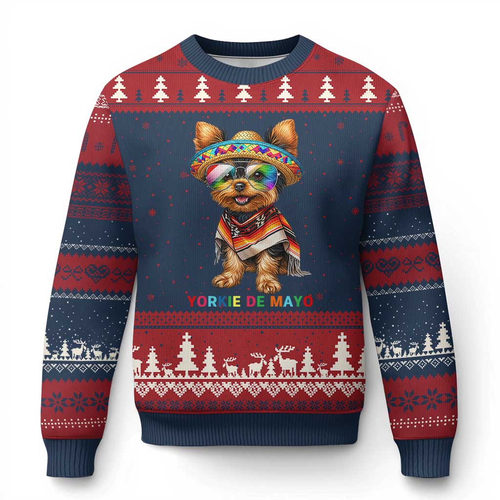Yorkie De Mayo Ugly Christmas Sweater Cinco De Mayo Dog Lover TS12 Navy Red Print Your Wear