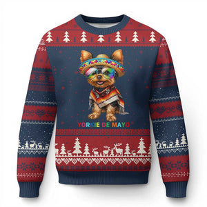 Yorkie De Mayo Ugly Christmas Sweater Cinco De Mayo Dog Lover TS12 Navy Red Print Your Wear