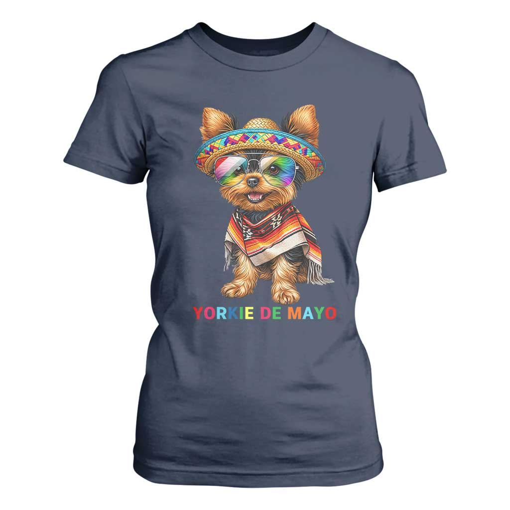 Yorkie De Mayo T Shirt For Women Cinco De Mayo Dog Lover TS12 Navy Print Your Wear