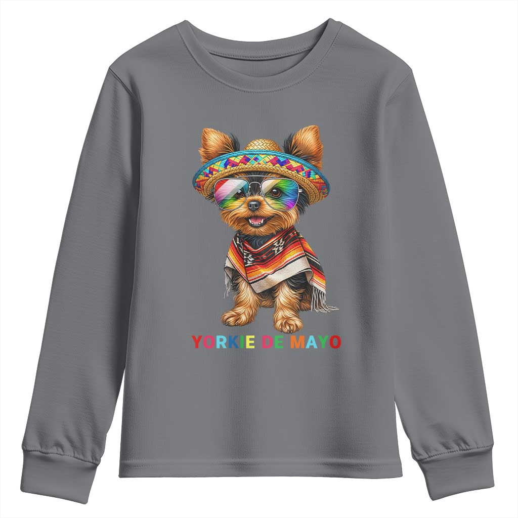 Yorkie De Mayo Youth Sweatshirt Cinco De Mayo Dog Lover TS12 Charcoal Print Your Wear