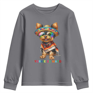 Yorkie De Mayo Youth Sweatshirt Cinco De Mayo Dog Lover TS12 Charcoal Print Your Wear