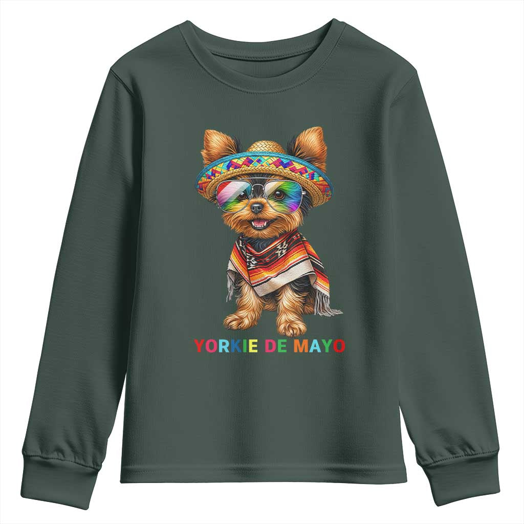 Yorkie De Mayo Youth Sweatshirt Cinco De Mayo Dog Lover TS12 Dark Forest Green Print Your Wear