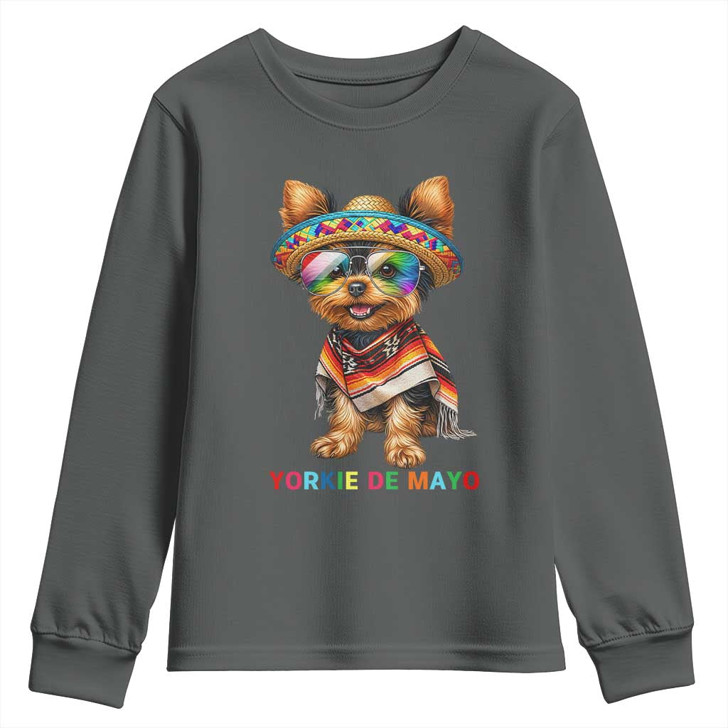Yorkie De Mayo Youth Sweatshirt Cinco De Mayo Dog Lover TS12 Dark Heather Print Your Wear