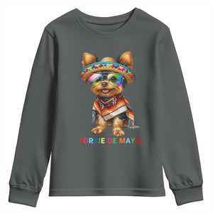 Yorkie De Mayo Youth Sweatshirt Cinco De Mayo Dog Lover TS12 Dark Heather Print Your Wear