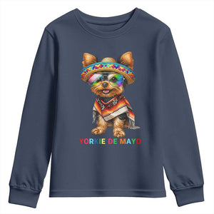 Yorkie De Mayo Youth Sweatshirt Cinco De Mayo Dog Lover TS12 Navy Print Your Wear