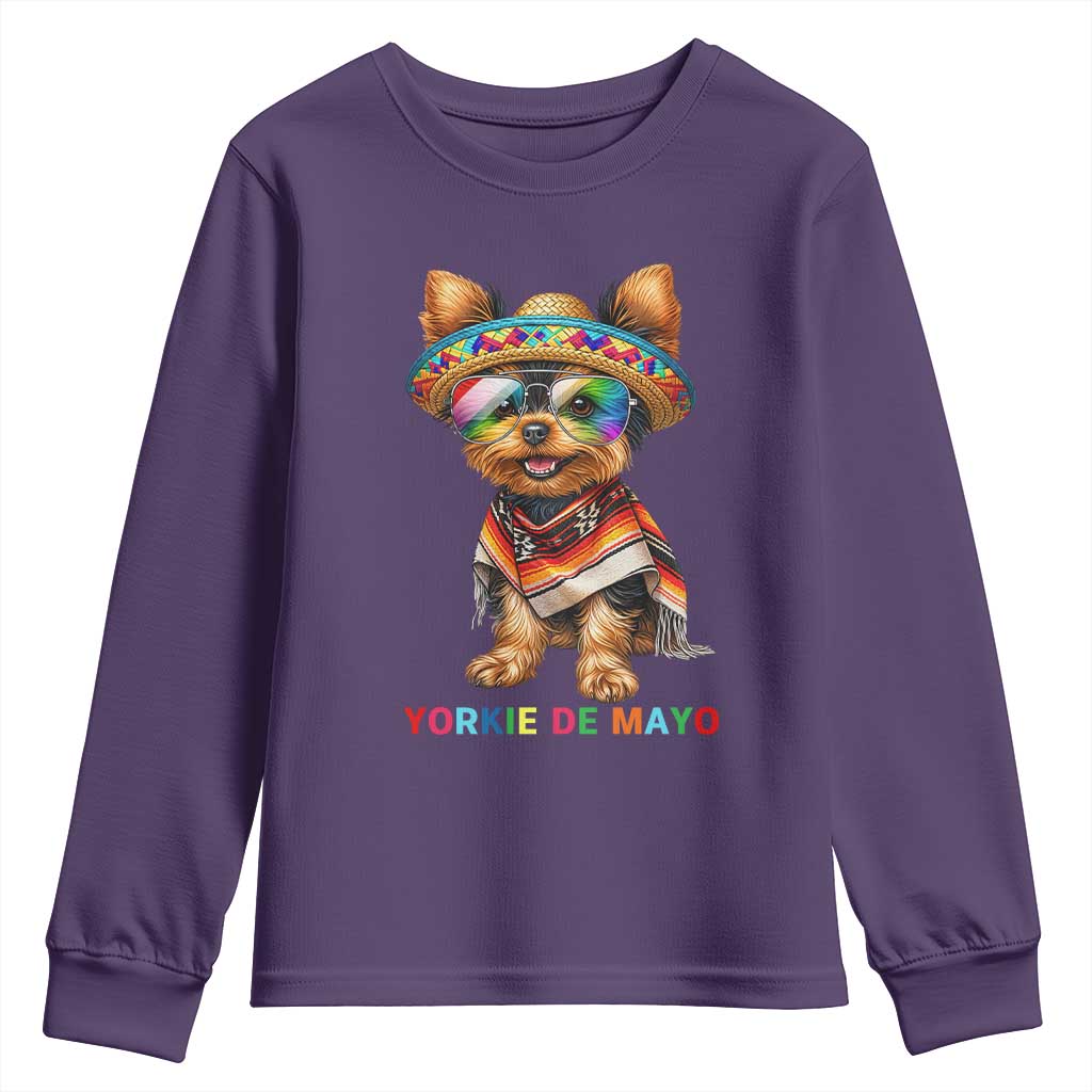 Yorkie De Mayo Youth Sweatshirt Cinco De Mayo Dog Lover TS12 Purple Print Your Wear