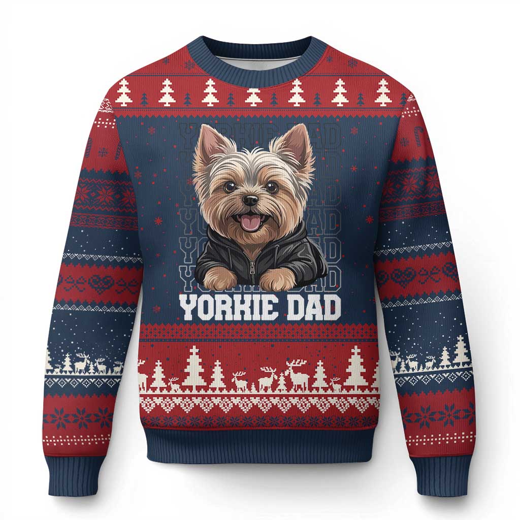 Proud Yorkshire Terrier Dad Ugly Christmas Sweater Fathers Day Dog Lover Gift TS12 Navy Red Print Your Wear