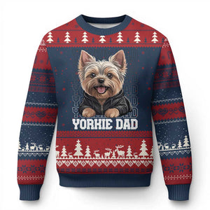 Proud Yorkshire Terrier Dad Ugly Christmas Sweater Fathers Day Dog Lover Gift TS12 Navy Red Print Your Wear