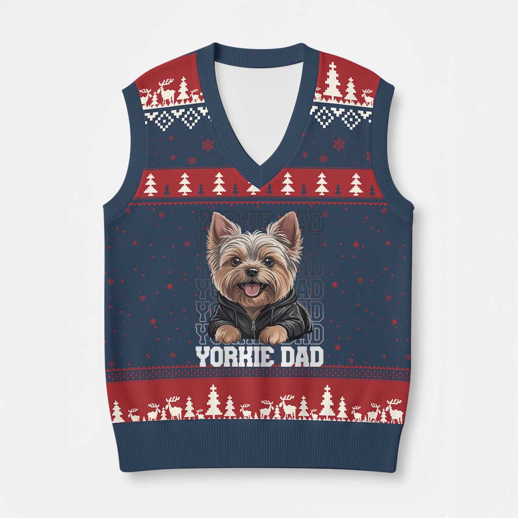Proud Yorkshire Terrier Dad V-Neck Knit Sweater Vest Fathers Day Dog Lover Gift TS12 Navy Red Print Your Wear