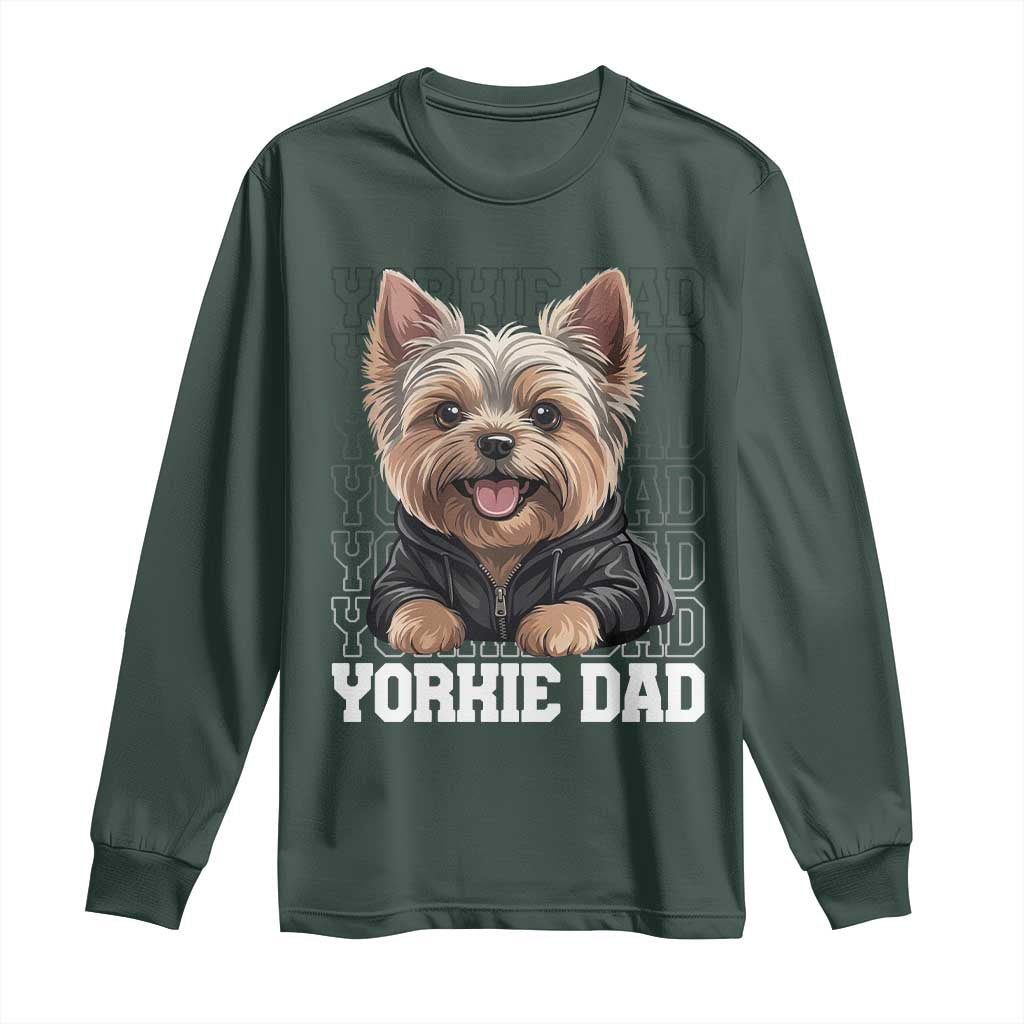 Proud Yorkshire Terrier Dad Long Sleeve Shirt Fathers Day Dog Lover Gift TS12 Dark Forest Green Print Your Wear