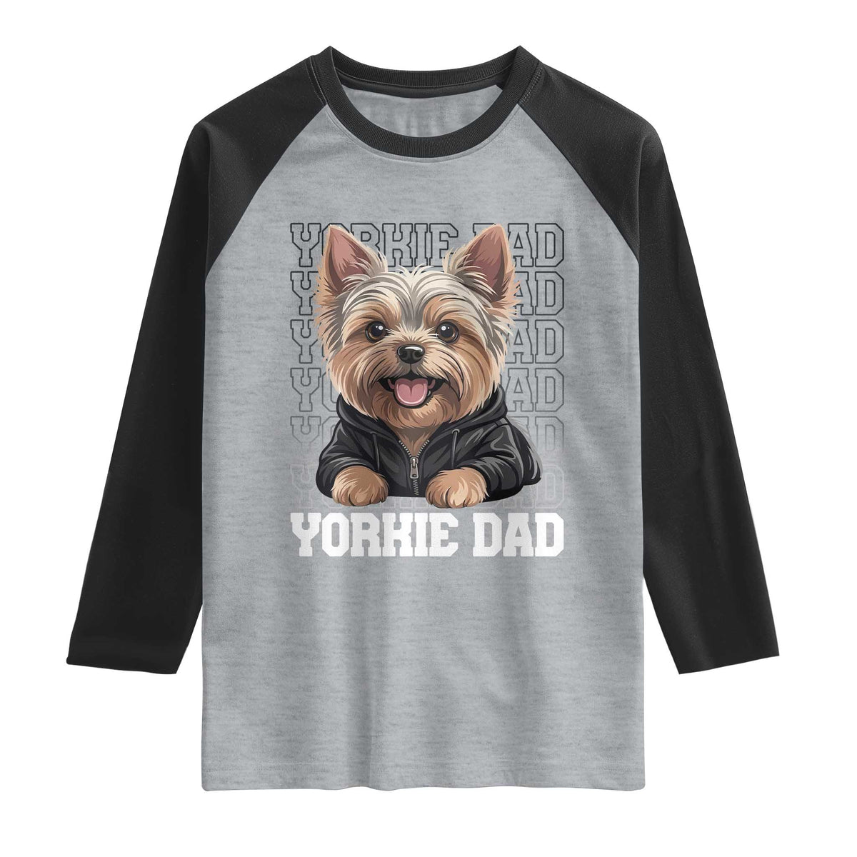 Proud Yorkshire Terrier Dad Raglan Shirt Fathers Day Dog Lover Gift TS12 Heather Gray Black Print Your Wear