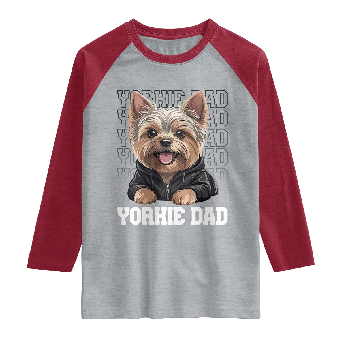 Proud Yorkshire Terrier Dad Raglan Shirt Fathers Day Dog Lover Gift TS12 Heather Gray Heather Red Print Your Wear