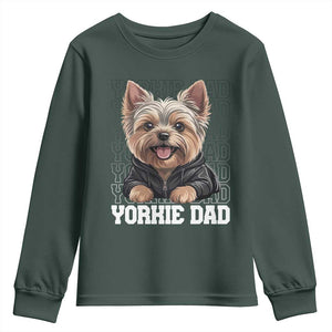 Proud Yorkshire Terrier Dad Youth Sweatshirt Fathers Day Dog Lover Gift TS12 Dark Forest Green Print Your Wear