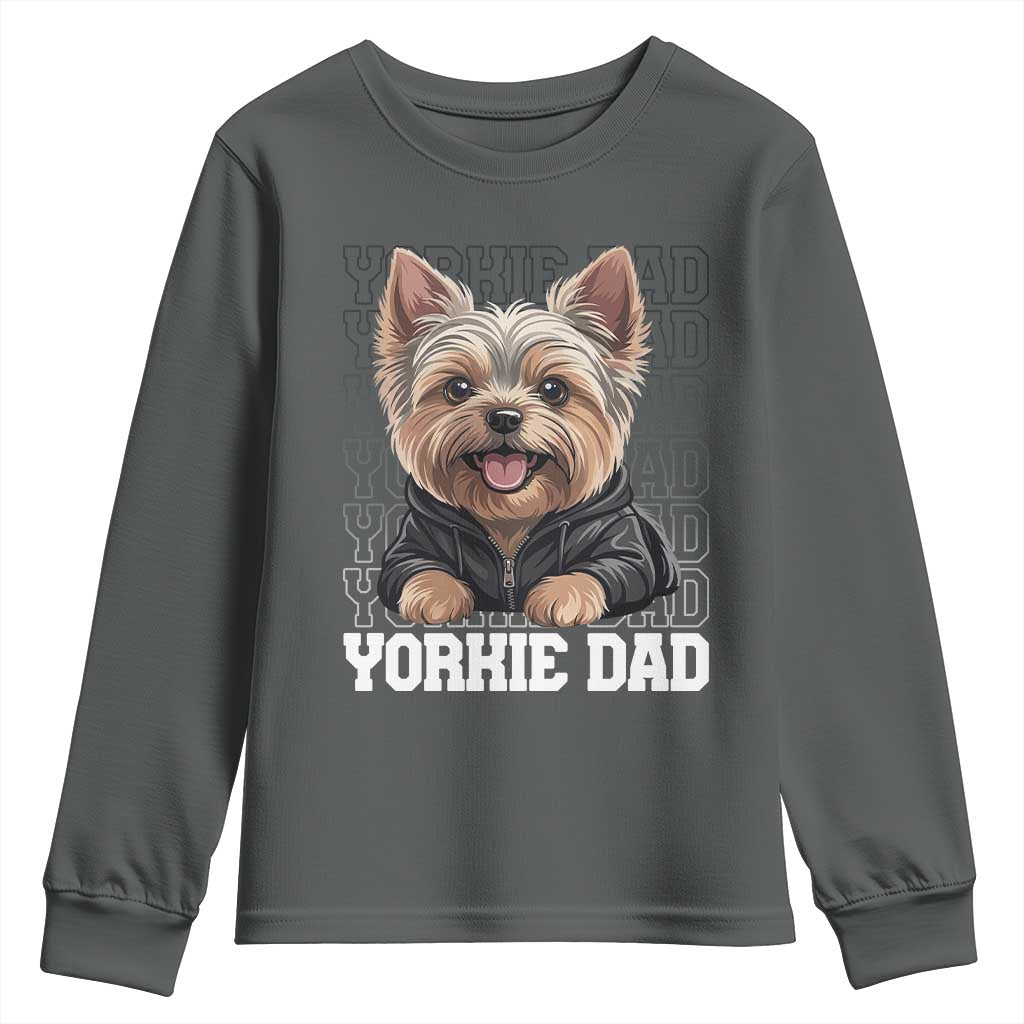 Proud Yorkshire Terrier Dad Youth Sweatshirt Fathers Day Dog Lover Gift TS12 Dark Heather Print Your Wear