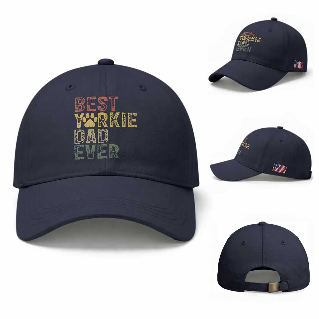 Best Yorkie Dad Ever Baseball Cap Retro Vintage Yorkshire Terrier Gift TS12 Baseball Cap Universal Fit Navy Print Your Wear