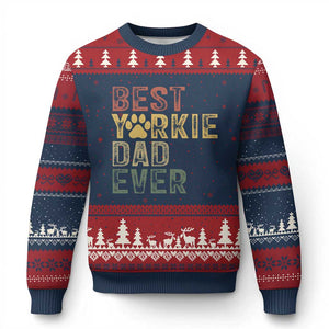 Best Yorkie Dad Ever Ugly Christmas Sweater Retro Vintage Yorkshire Terrier Gift TS12 Navy Red Print Your Wear
