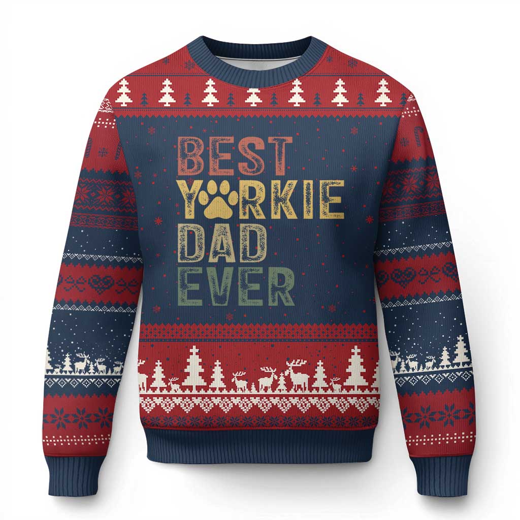 Best Yorkie Dad Ever Ugly Christmas Sweater Retro Vintage Yorkshire Terrier Gift TS12 Navy Red Print Your Wear