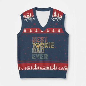 Best Yorkie Dad Ever V-Neck Knit Sweater Vest Retro Vintage Yorkshire Terrier Gift TS12 Navy Red Print Your Wear