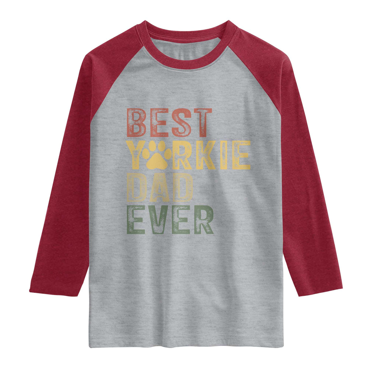Best Yorkie Dad Ever Raglan Shirt Retro Vintage Yorkshire Terrier Gift TS12 Heather Gray Heather Red Print Your Wear