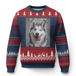 Funny Siberian Husky Meme Ugly Christmas Sweater My Name Is Stop That TS12 Navy Red Print Your Wear