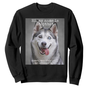 Funny Siberian Husky Meme Sweatshirt My Name Is Stop That TS12 Black Print Your Wear