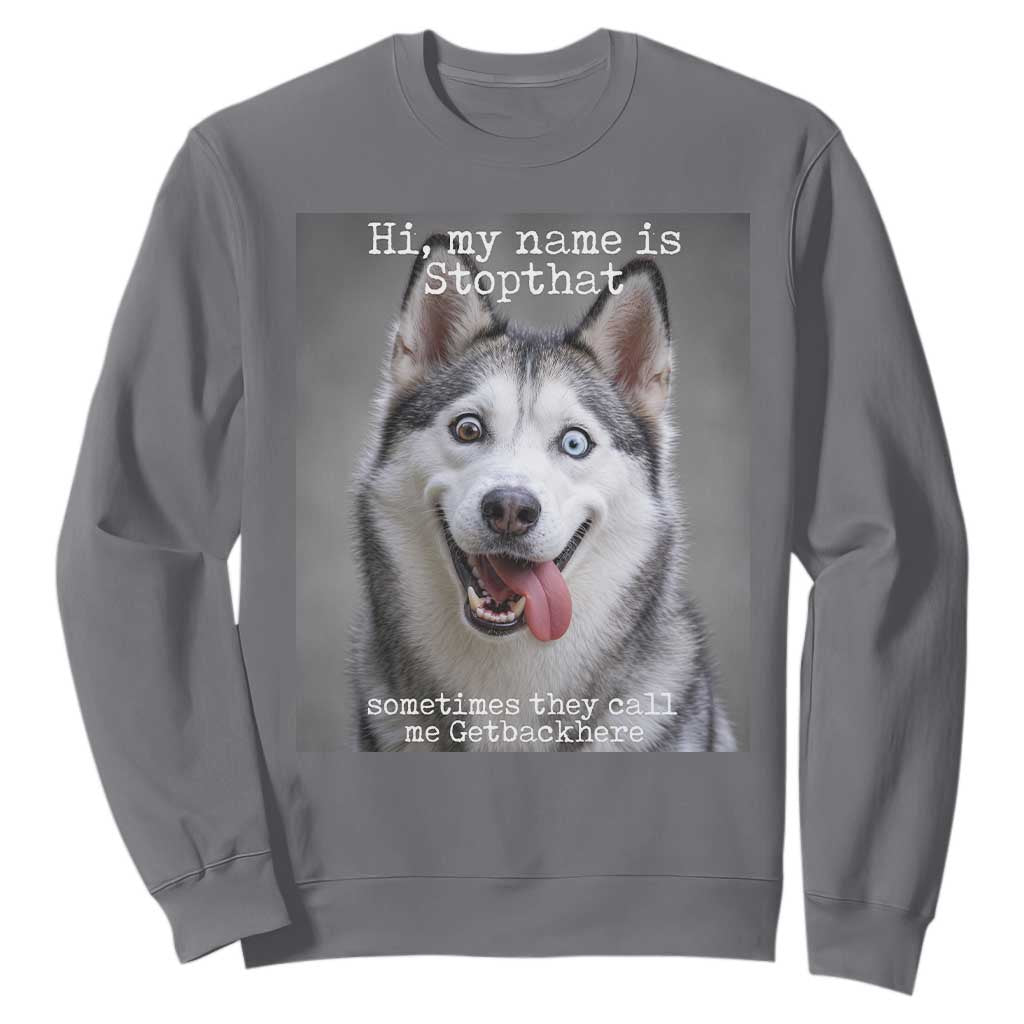 Funny Siberian Husky Meme Sweatshirt My Name Is Stop That TS12 Charcoal Print Your Wear