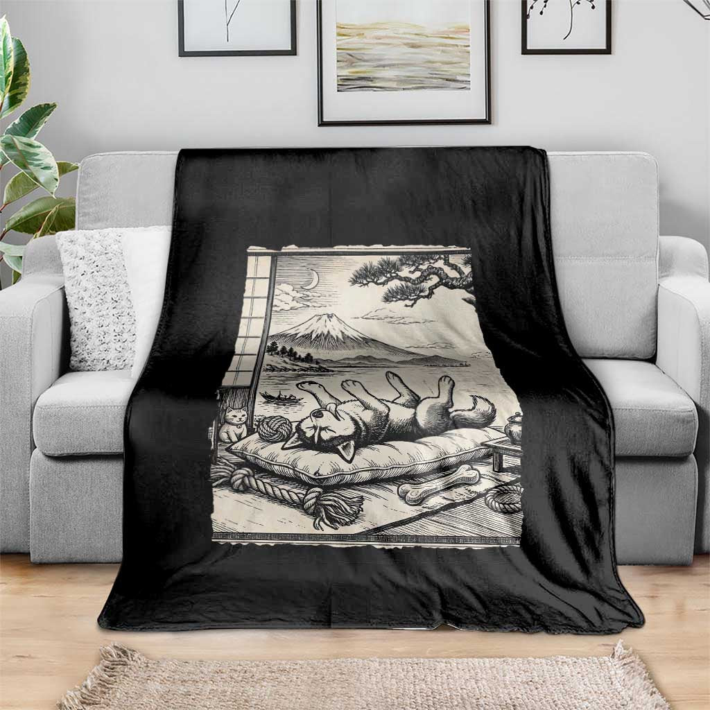 Vintage Japanese Ukiyoe Siberian Husky Throw Blanket Cute Sleeping Animal Gift TS12 Print Your Wear